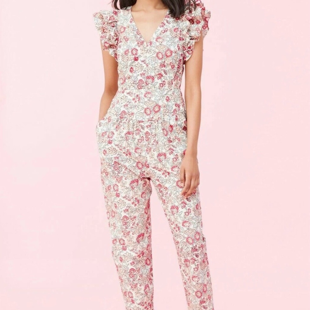 Rebecca Taylor Pink Floral Ruffle Jumpsuit